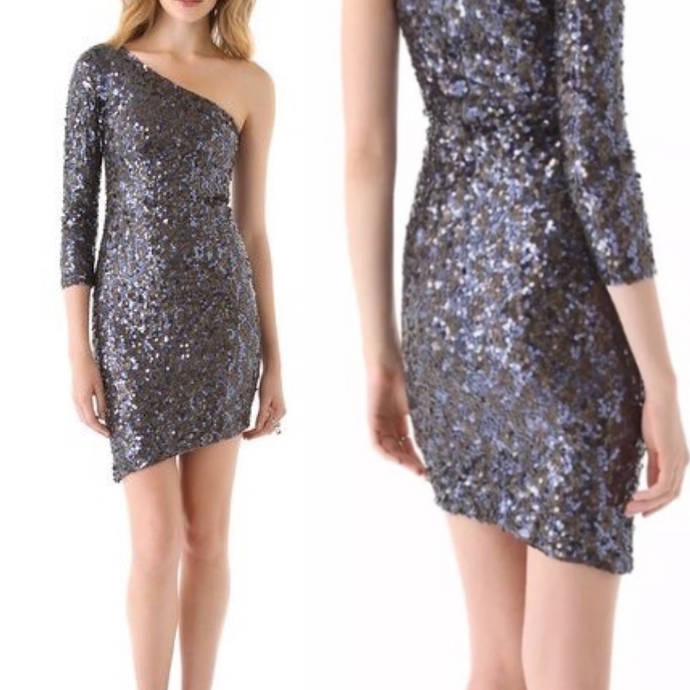 Alice + Olivia Nicky Sequin One-Shoulder Asymmetr… - image 1